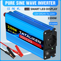 Pure Sine Wave 2200W Car Power Inverter DC 12V/24V to AC 220V 50HZ Voltage Converter with Smart LCD Screen