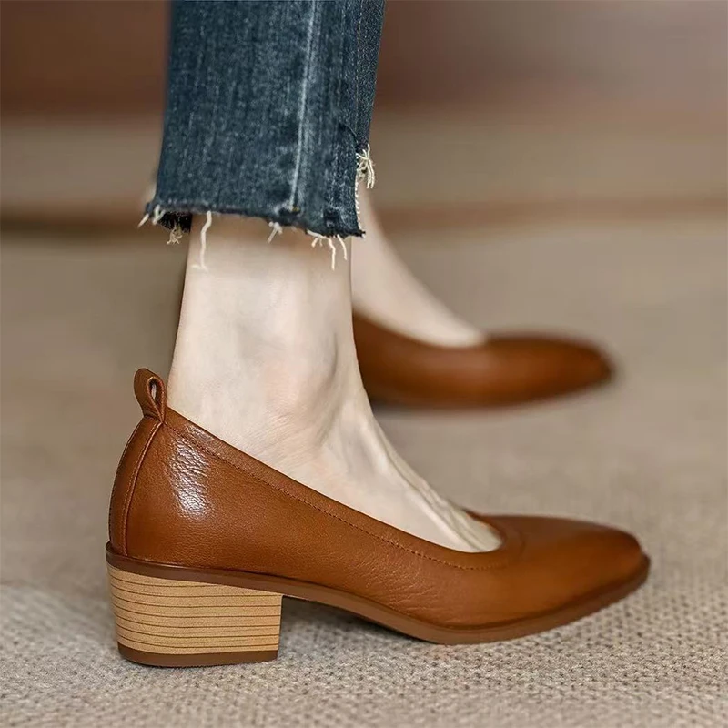 

Женские туфли-лодочки с острым носком на высоком каблуке, люксовый бренд, офисные кожаные туфли, весна 2026, новые элегантные туфли на массивном каблуке, удобные, Mujer Zapatos