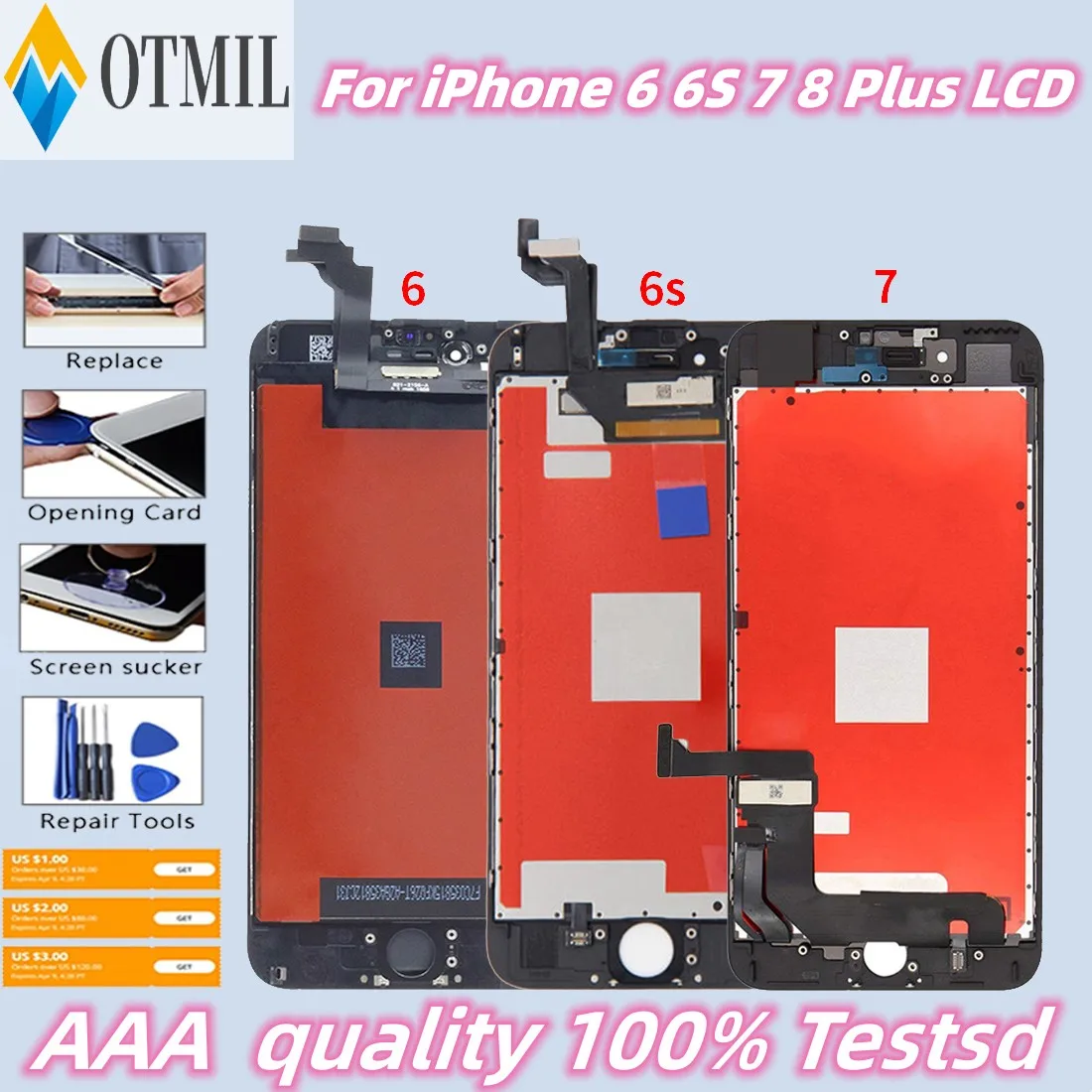 5pc AAA +++ Screen For iPhone 6 6S 7 8 Plus LCD With Perfect 3D Touch Screen Digitizer Assembly For iPhone 5 5S Display +Tools