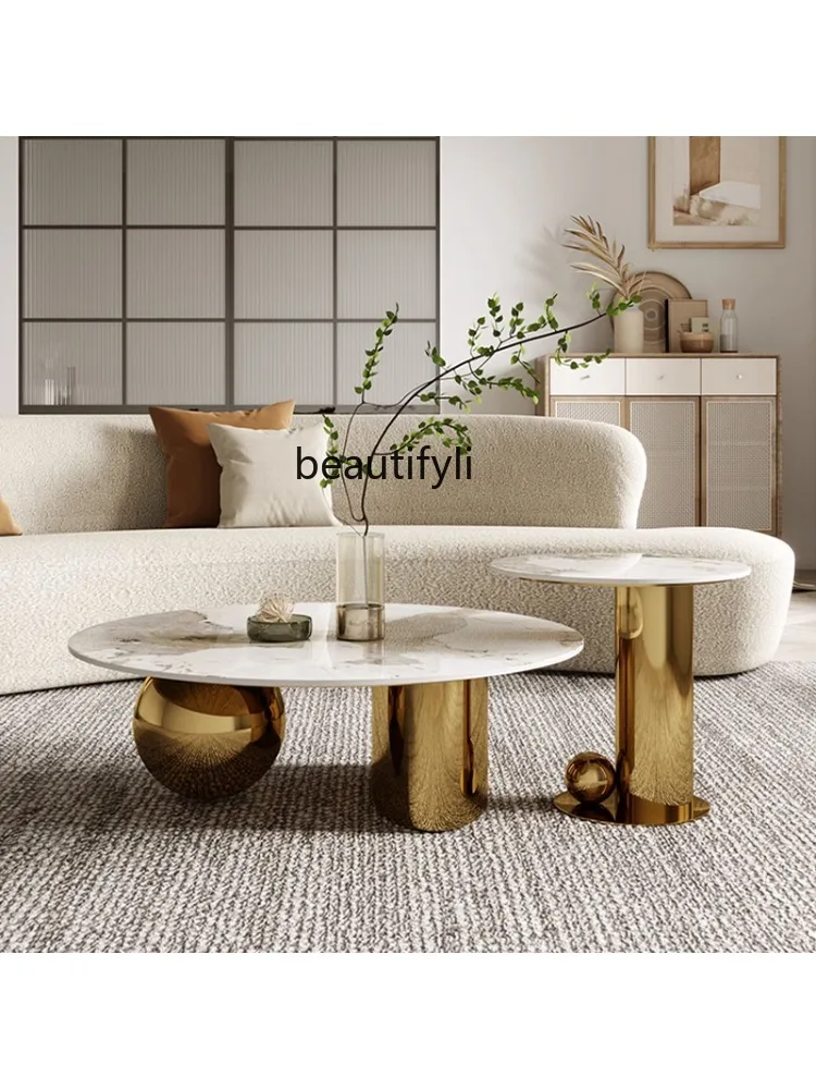 Italian Minimalist Stone Plate Pandora Coffee Table round Combination  Simplicity Modern Living Room High-End Small Tea Table