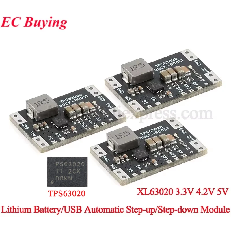 5pcs/1pc TPS63020 3.3V 4.2V 5V Lithium Battery Automatic Boost Buck Step Up Down Module XL63020 Microcontroller Power Low Ripple