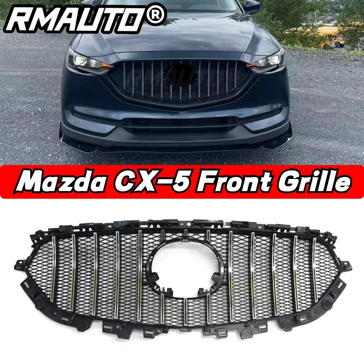 

RMAUTO Car Front Bumper Grille Silver Black Racing Grills Exterior Parts For Mazda CX-5 CX5 2017-2020 Car Accessories Body Kit