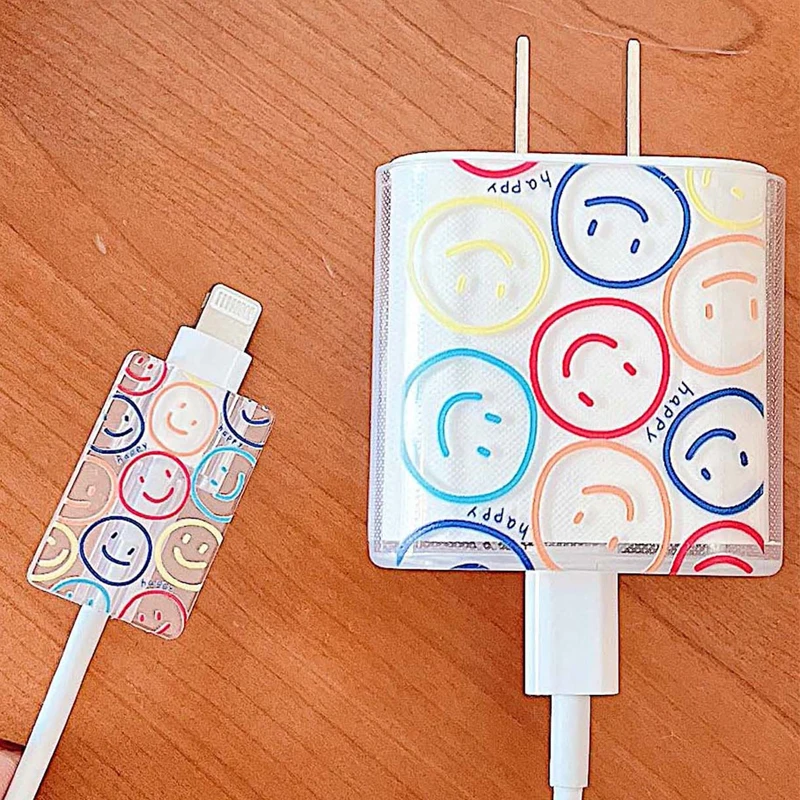 USB Cable Protection For iphone 18 20W US Original Charger Protector Cover Smiling Face Style Protective Data Line Winder