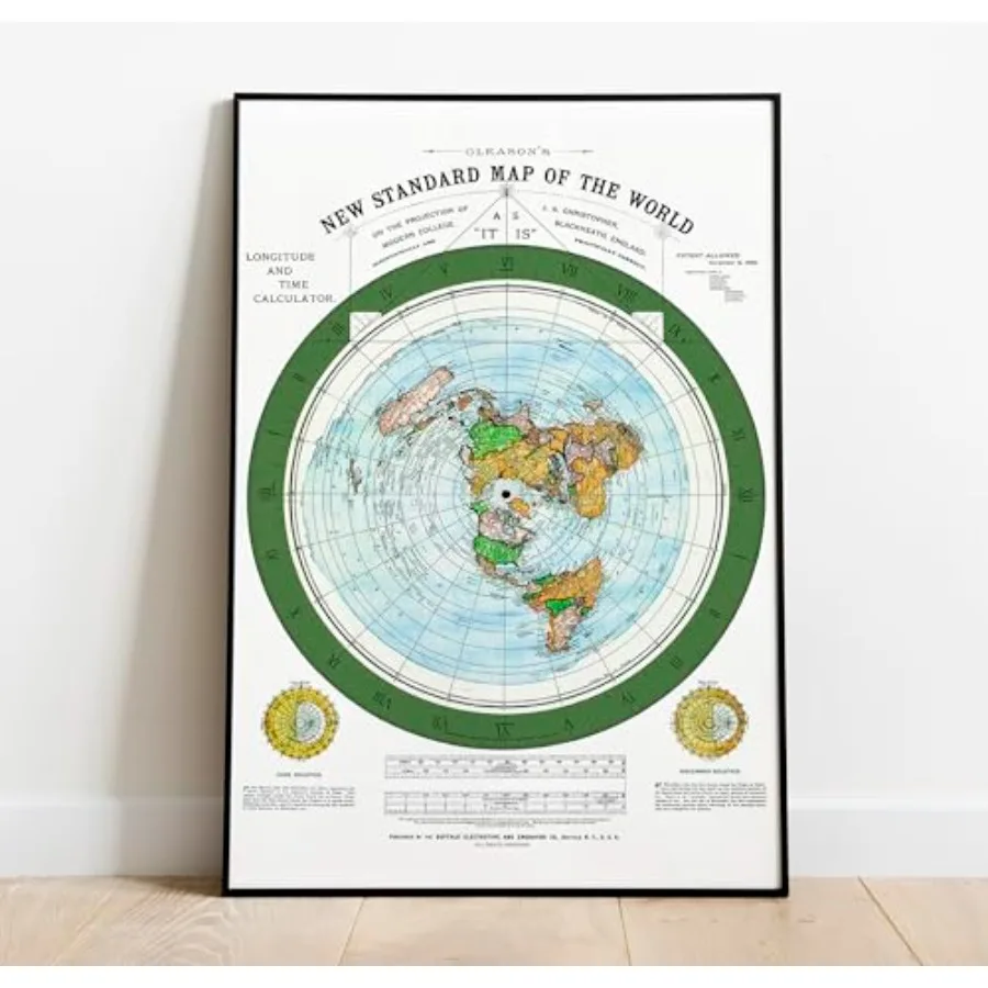 

Карта мира с изображением плоской Земли - Карта Александра Глисона 1892 года - без рамки, 24x36 дюймов - настенный художественный постер, декор, подарок - круглый формат P