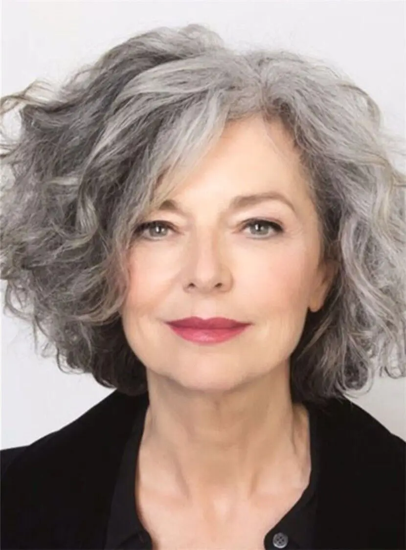 Silver Gray Short Hairstyles Women's Natural BOB Real Wig 10 Inch