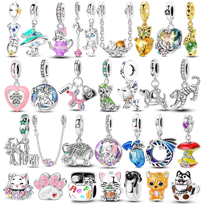 925 Silver Dog Charms Cute Cat Elephant Elegant Cheetah Beads Fit Original Bracelet DIY Birthday Jewelry Gift