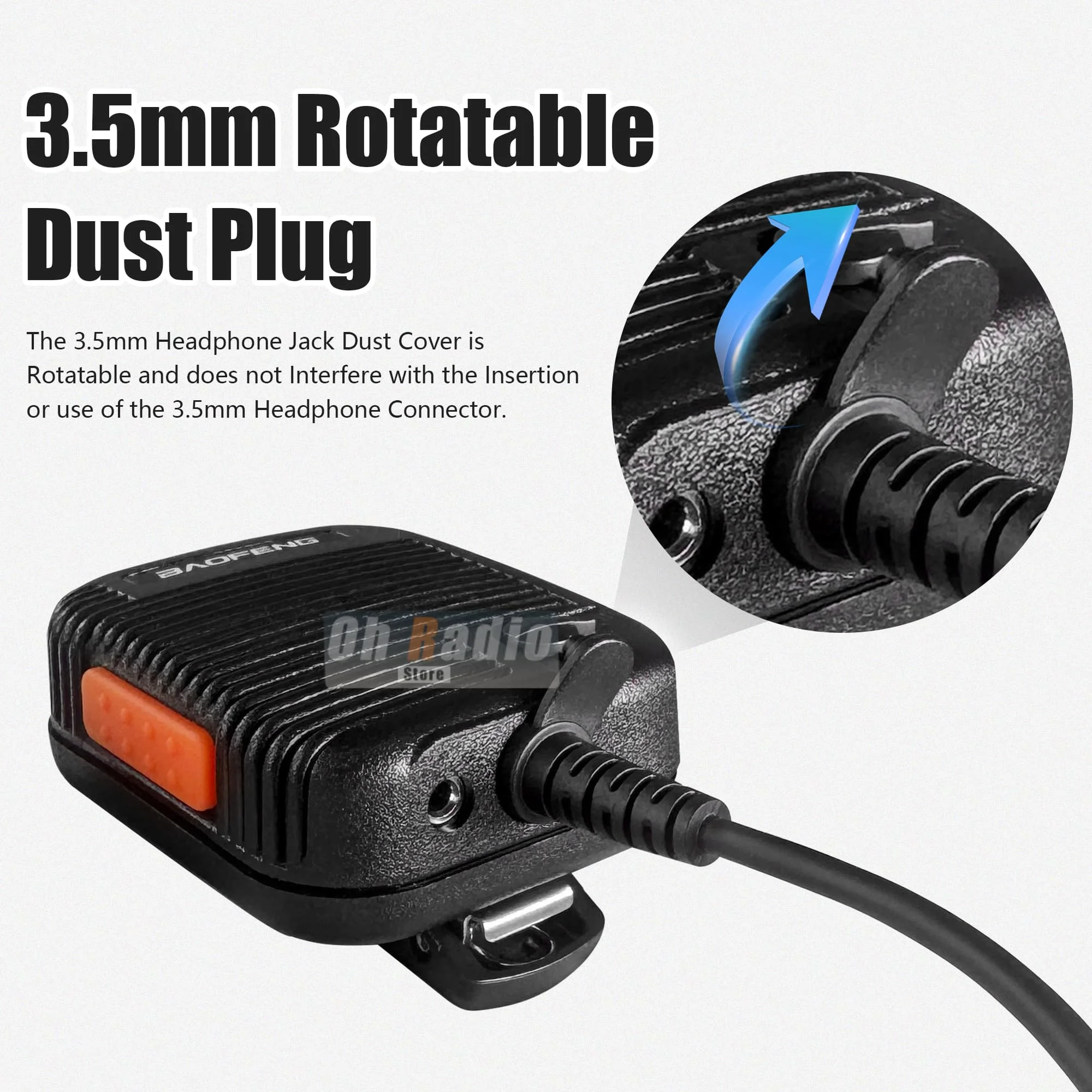 Baofeng Tactical Mic AR-152 Microphone Speaker Mic Volume Adjustable K Plug With 3.5mm Headset Jack For UV-25M DM-32 UV-28 Radio view 2