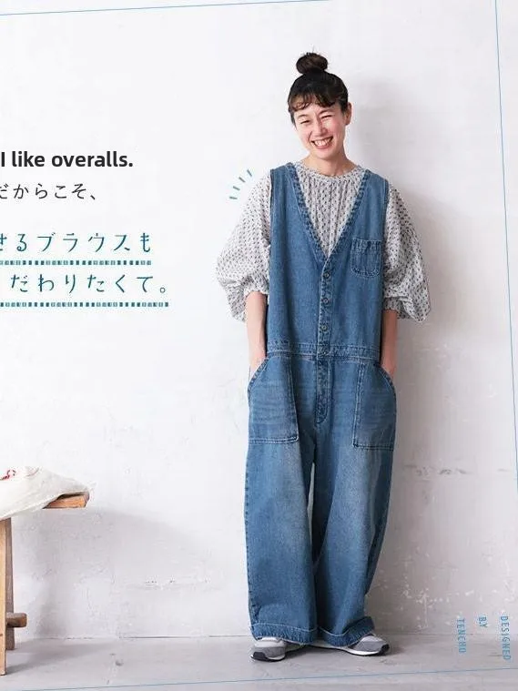 

Classic Loose Workwear Overalls Women's Jeans Trousers Autumn Wear Resilient l Waist Cotton Stretch Denim