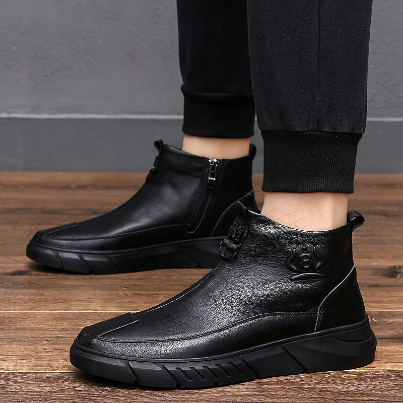 Bota de zíper lateral masculina, sapato de veludo quente, confortável, casual, curto, inverno, novo, 2022