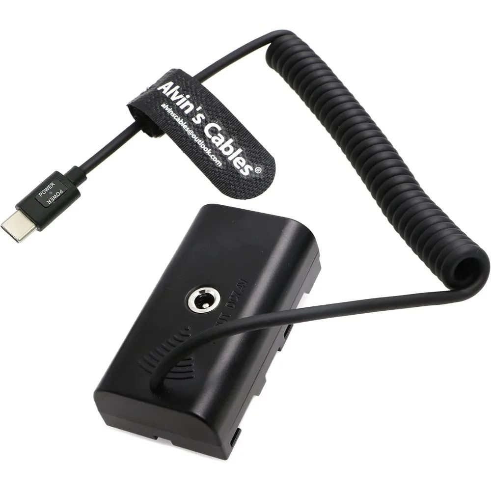 Alvin’s Cables USB-C Type-C PD to NP-F550 Dummy Battery Coiled Power Cable for Sony NP-F550| F770| F570| F970 Atomos Ninja V