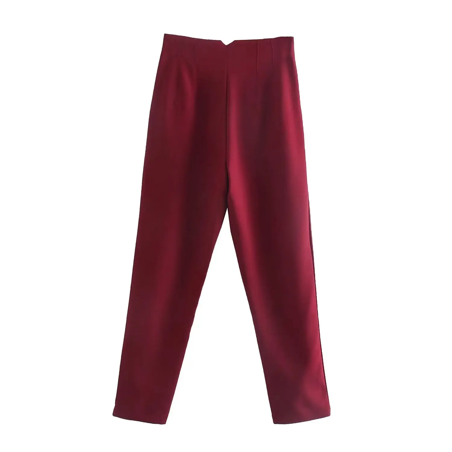 TRAFZA Women Commuter High Waist Trousers Burgundy Urban Pants New 2025 Fashion Spring Summer Office Lady Elegant Trousers
