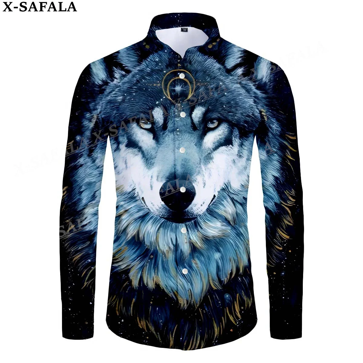 Native Dark  Wolf Moon Dream Catcher 3D Print Men's Luxury Shirt Turn-down Collar Buttoned Up Long Sleeve Tops Hip Hop Tee-12