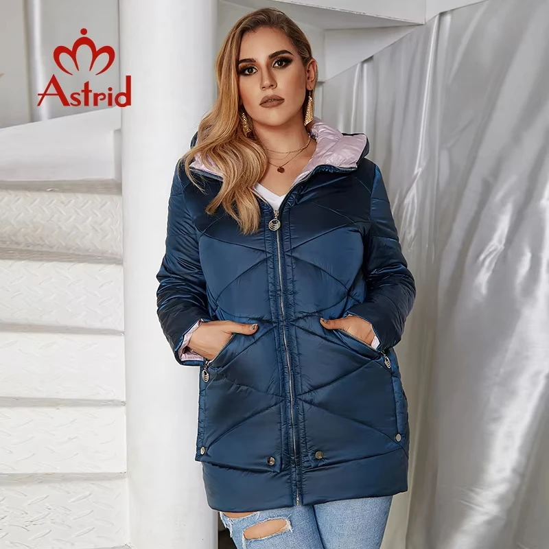 2022 Astrid winter jacket women Plus Size ontrast color Waterproof fabric with cap thick cotton clothing warm women parka M-2090