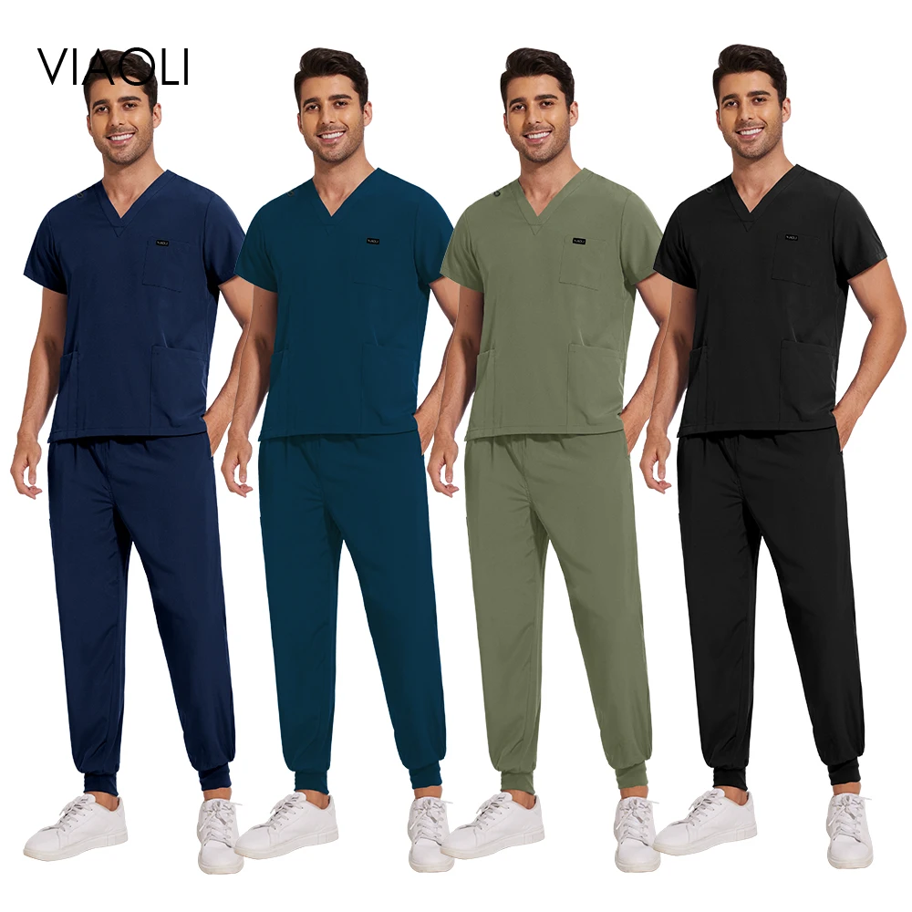 Conjunto de roupas cirúrgicas multicoloridas para enfermeira, roupas clínicas médicas, uniformes de enfermagem, manga curta, decote em v, tops, calças de bolso