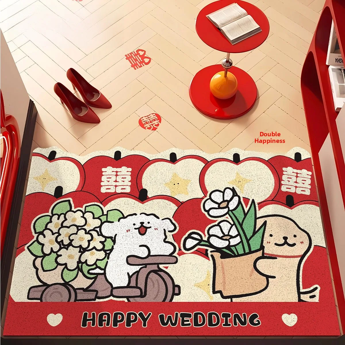 

Свадебный движущийся входной коврик, линия собаки, красный ковер, противоскользящий шелковый круг, домашний декоративный дверной коврик, настраиваемый материал ПВХ