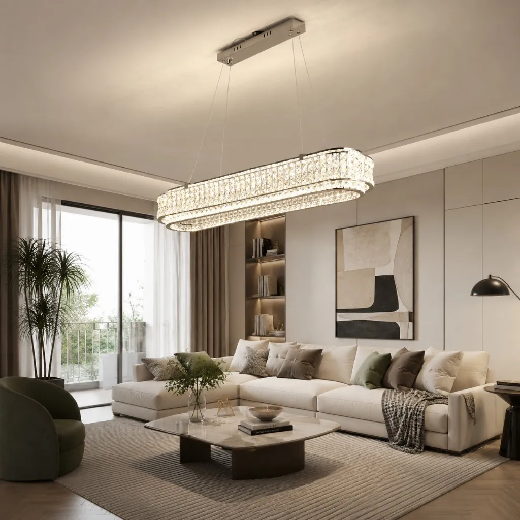 High Quality K9 Crystal LED Chandelier for Restaurant and Bar Long Strip Dining Room Lighting Luxury Simple Table Lamp