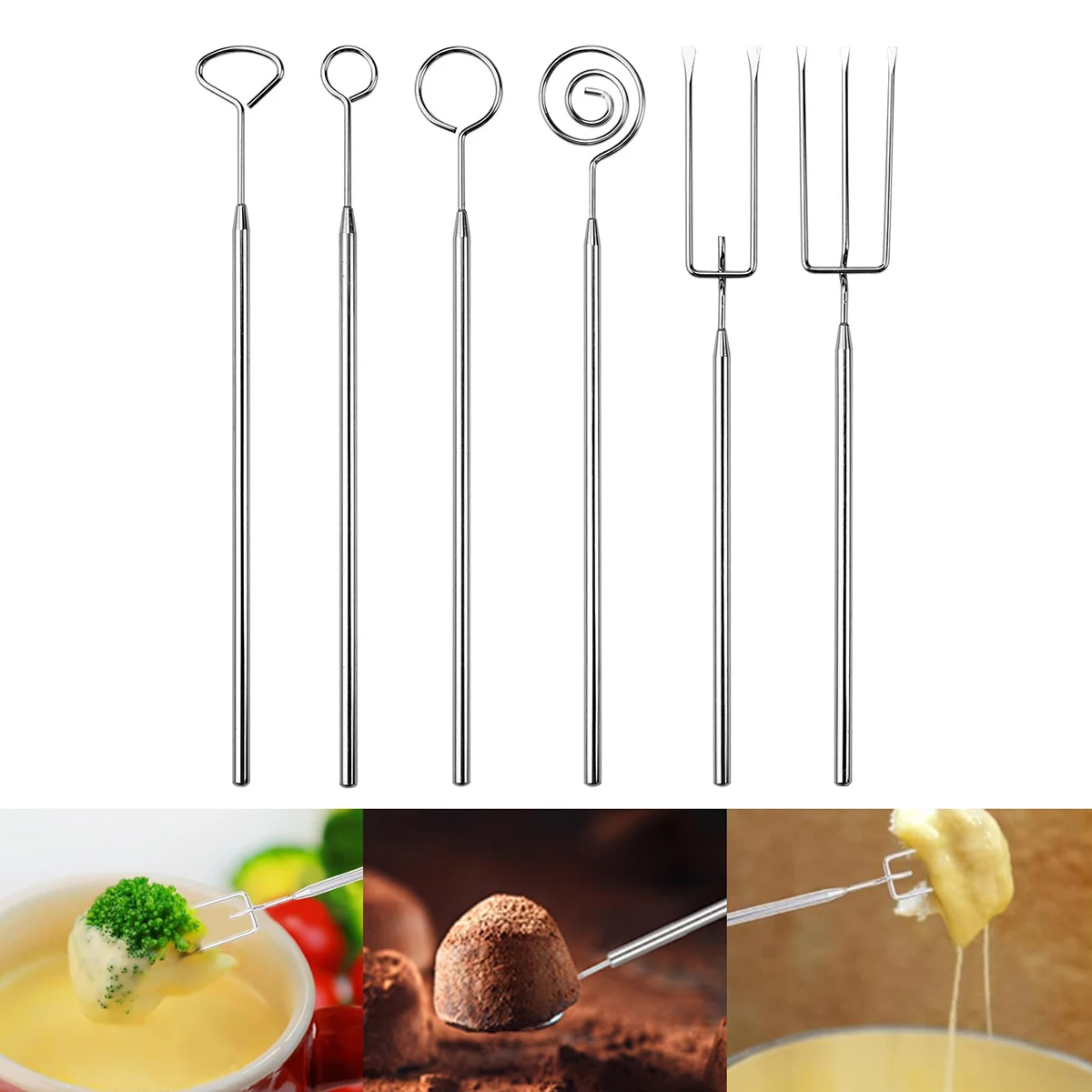 Tenedor para inmersión de Chocolate de acero inoxidable, tenedor para Fondue de queso a prueba de herrumbre de forma Irregular, herramientas para inmersión de Chocolate con mango largo plateado