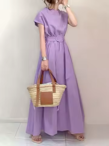 Summer Women'S Dress 2023 Shirt Dress Long Evening Female Vintage Maxi Party Pure Purple Beach Women Dresses Casual Elegant Prom