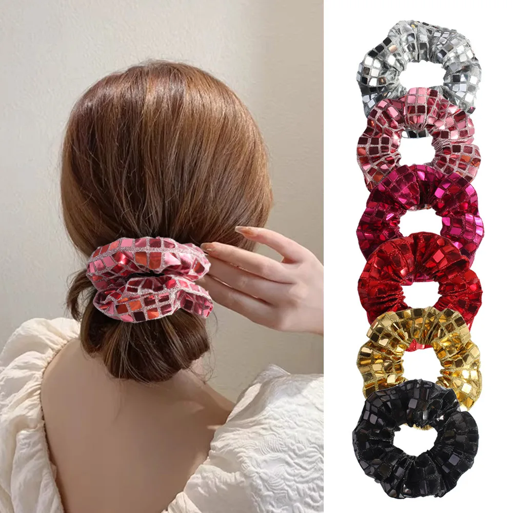 New Cross-border Square Sequin Scrunchies High Elastic Ponytail Hair Ties Elegant Cloth Hair Accessories For Women