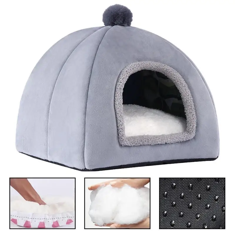 Indoor Dog House Enclosed Dog Cat House Kennel Soft Microfiber Bed Cat Cave House For Kitten And Small Dog Pet