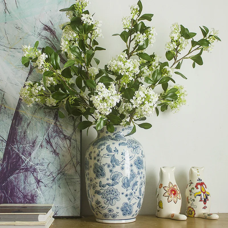 Hand-painted blue and white porcelain vase ornaments, Chinese retro decorations, living room flower arrangement porcelain, Chine