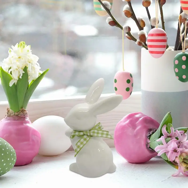 Porcelain Easter Bunny Figurine Porcelain Rabbit Sculpture Decor Easter Bunny Sculpture Desk Ornament For Dining Table