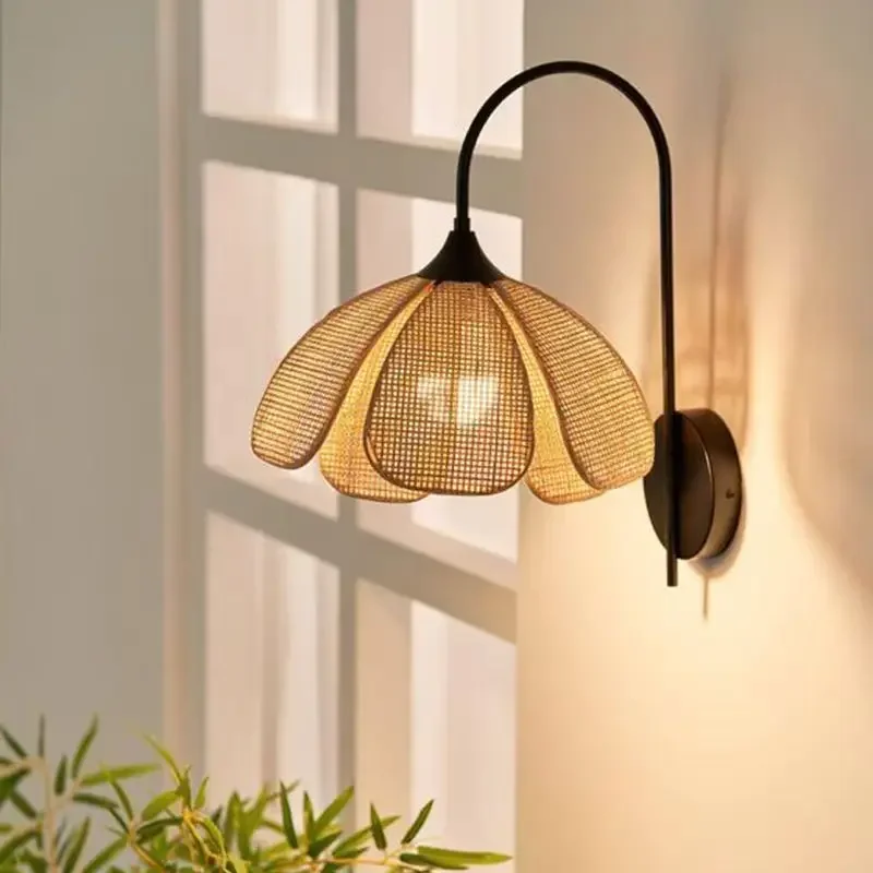 japones rattan petal lampada de parede led designer quarto luminaria sala de cha luz de fundo e27 01