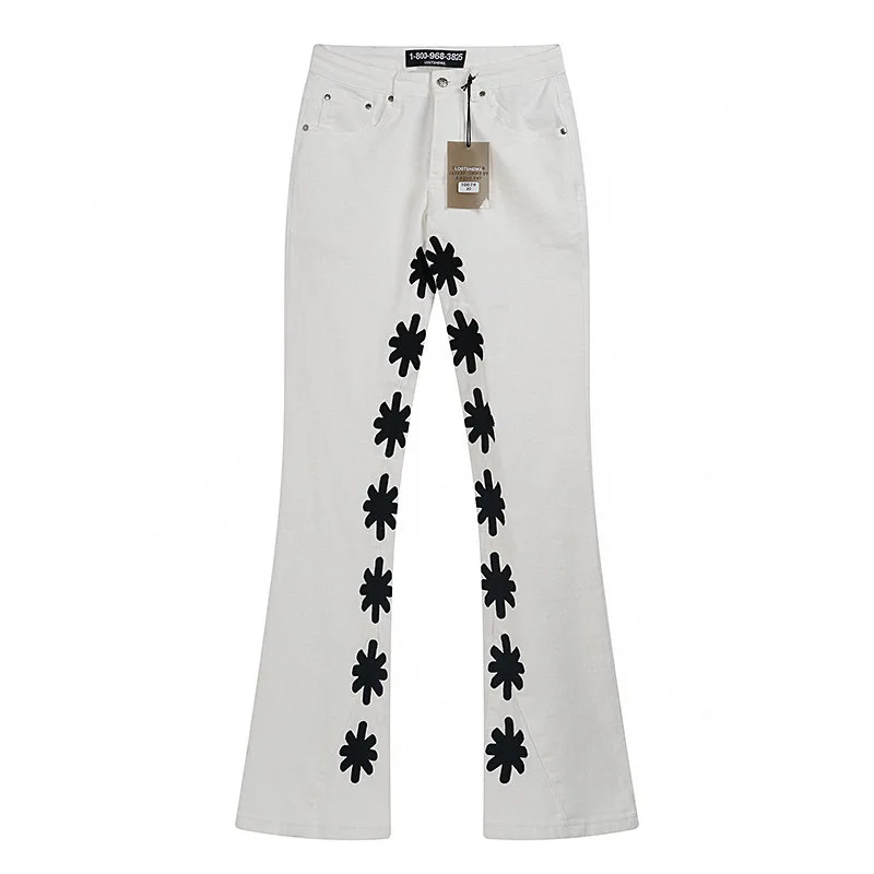 

25fw Men Women Unisex Fashion Jeans LOSTSHDWS Jeans Micro Flare Jeans Emboridery Sunflower Denim Pants With Tags