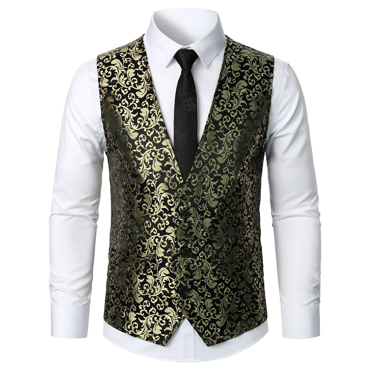 Men's Suit Vest Luxury Embroidered Fabric Casual Style Vest Barmaid Wedding Business Banquet Stage Performance Men's Waistcoats