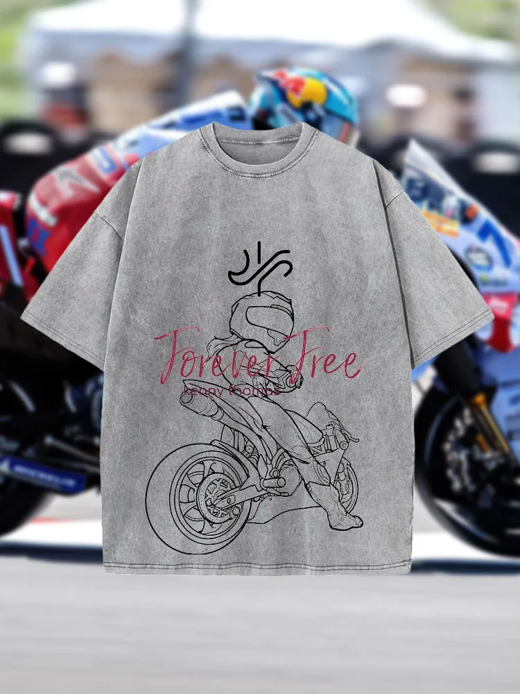 

Washable Cotton Texture Motorcycle Racing Theme Short-Sleeved T-Shirt for Women's Summer Wear, Pure Cotton, Trendy Brand, Oversi