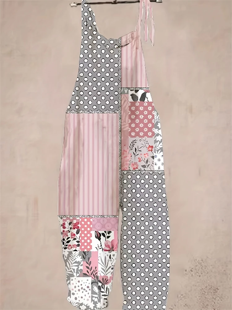 2025 sommer Neue frauen Spitze-up Overall Mode Lässig Frauen Retro Spleißen Gedruckt Hosen eltern-kind-Outdoor reise Kleidung