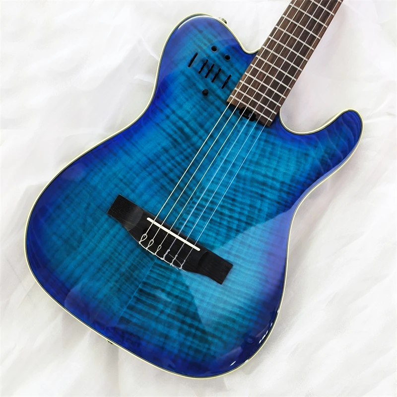 blue color, nylon string, silent guitar,  silent electric guitar with nylon strings