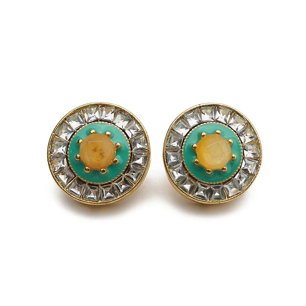 

AB/ Zinc alloy inlaid rhinestone natural stone button shape design elegant stylish stud earrings for women's jewelry.