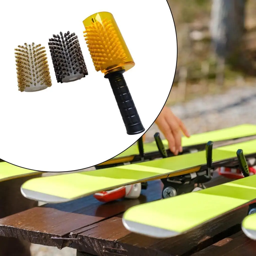 Snowboard Wax Brush Kit Efficient with Axle Handle Cover Electric Roller Brush Ski Brush Kit Ski Waxing Brushes Ski Wax Brushes