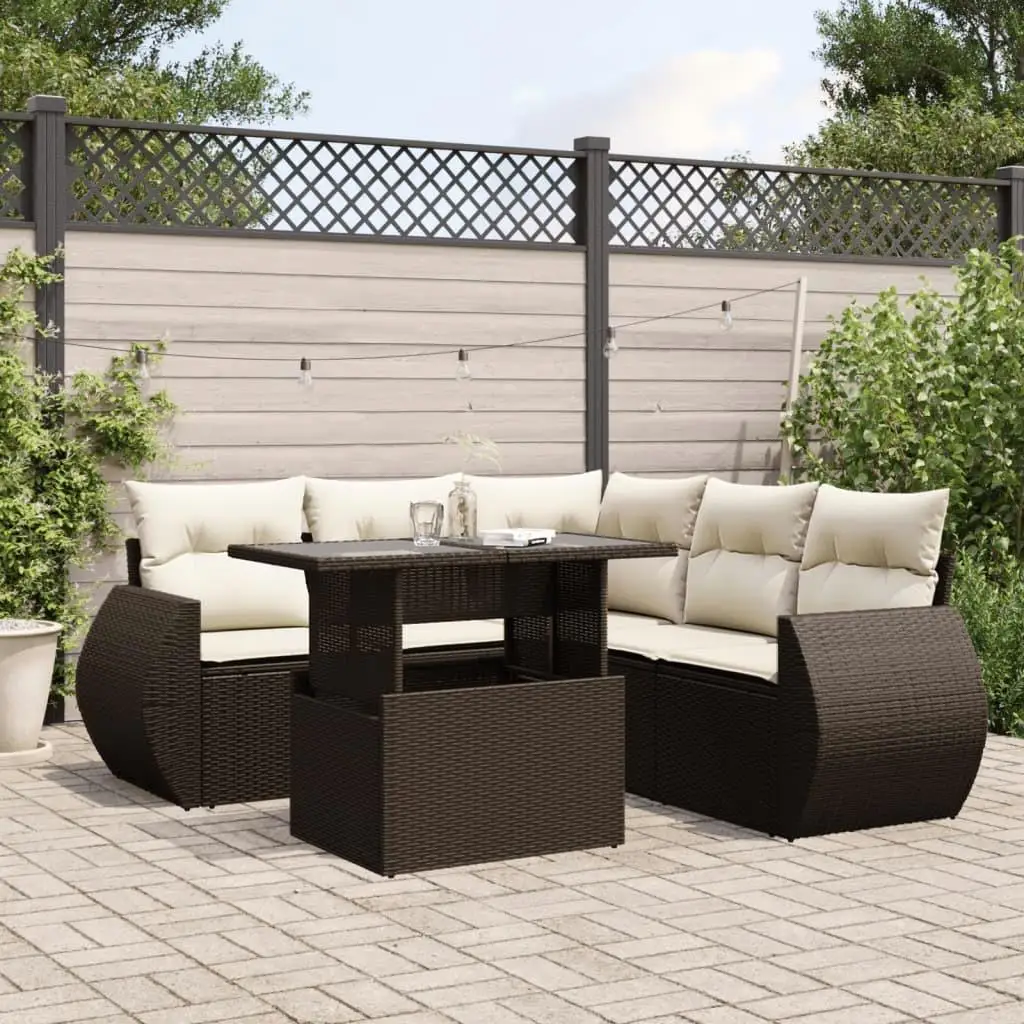 

Garden Sofa Set Brown PE Rattan 6 Piece Modular Outdoor Furniture Stylish Patio Seating Set