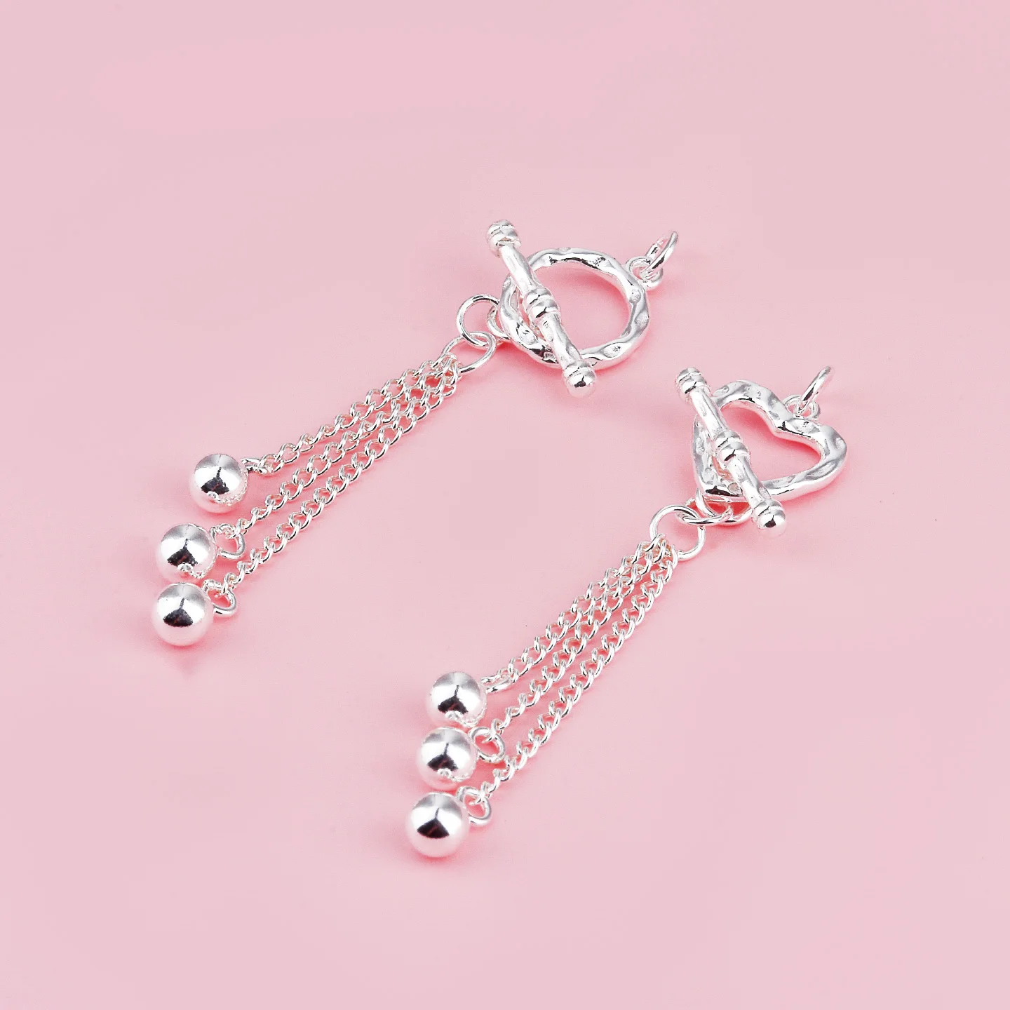 S925 sterling silver hammer heart round with light ball tassel OT connection buckle handmade DIY bracelet accessories