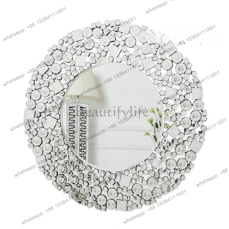 

European neoclassical art mirror round bathroom mirror entrance decorative creative wall decoration hanging mirror