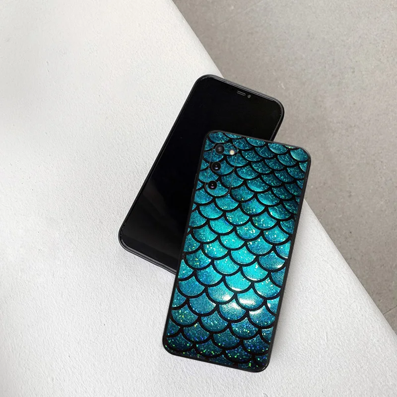 Phone Case for Samsung S24 Ultra S23 FE S22 S21 S20 S10 Mermaid Colourful Shiny Scales Galaxy Note20 Soft Black Silicone Cover