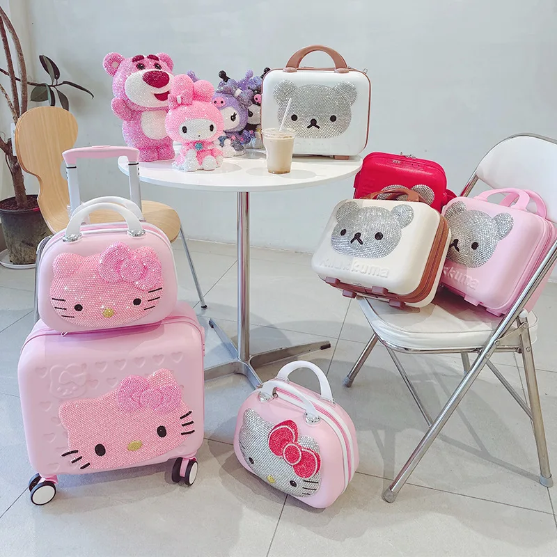 

Hello Kitty Exquisite Water Diamond Suitcase Cartoon Cosmetic Case Large-Capacity Multi-Functional Travel Case Birthday Gift