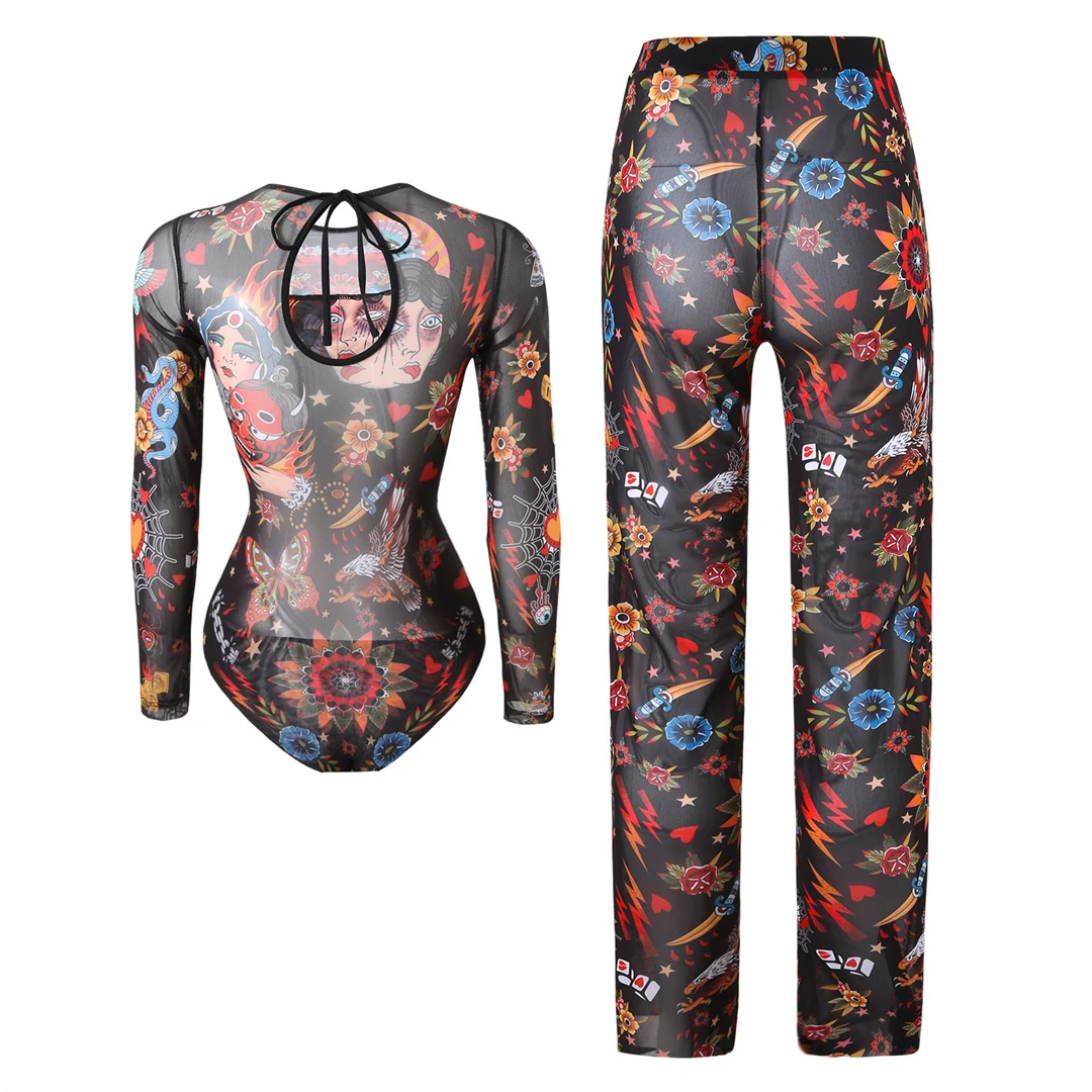 S - XXL Neuer bedruckter Badeanzug mit langen Ärmeln und Hose, einteiliger Damen-Badeanzug, floraler, gepolsterter Badeanzug, Badebekleidung, Modell V7176 – Detail 28