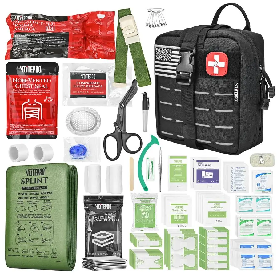 

Trauma First Aid Kit Emergency Camping Gear with Tourniquet Kit, Compression Bandage, 36 Splint Portable Survival Gear for Outdo