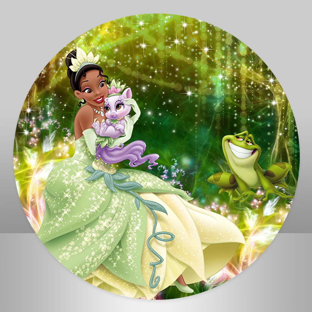 Disney เจ้าหญิงและกบวันเกิด Party รอบฉากหลังฝาครอบ Fairy Girls ตารางฐานครอบคลุมพื้นหลังวงกลม