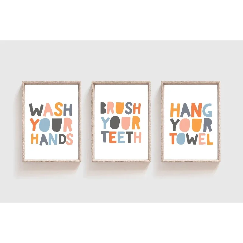3pcs frameless Canvas Painting 3pcs Modern Children's Bathroom Art Poster