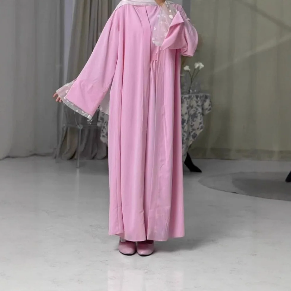 Eid Women Dress Suit Muslim 2 Piece Sets Cardigan Robe Lace Dresses Abayas Jalabiya Dubai Kaftan Islam Vestidos Morocco Ramadan