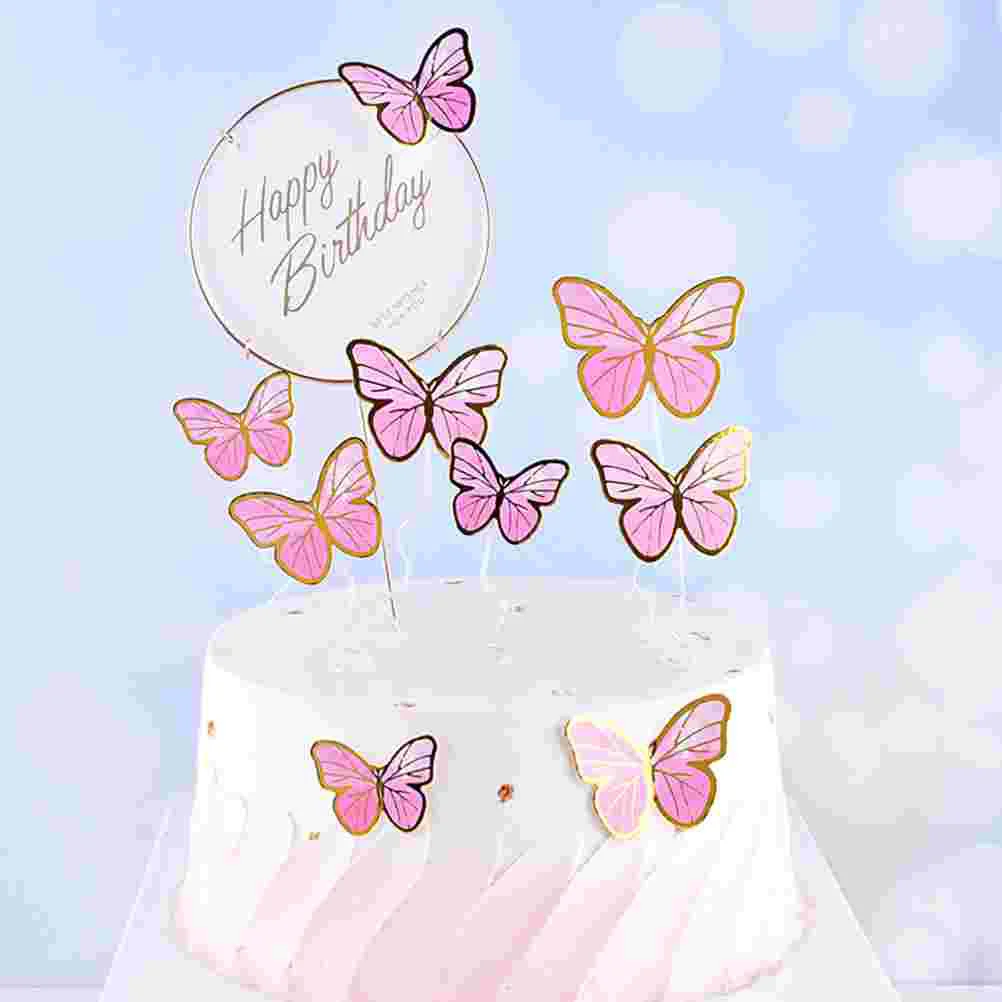 66 Pcs Butterfly Cake Insert Edible nament Paper Dessert Toppers Cake Picks Supplies Pink Purple Butterflies Cake Decors Baking