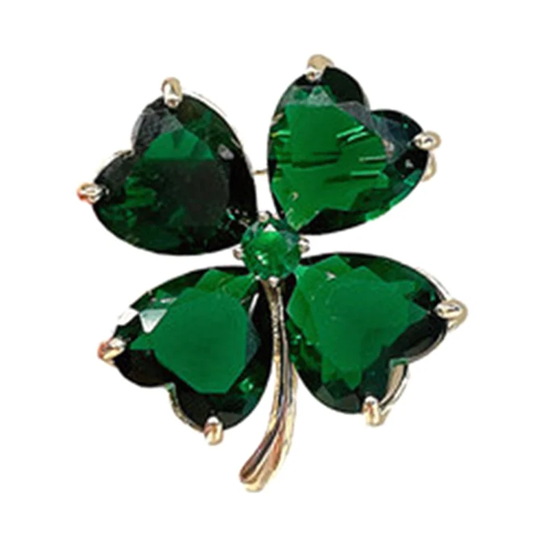 Lucky Grass Brooch Four-leaf Clover Vintage Emerald Color Brooch Lapel Pin Female Wedding Suit Jewelry Accessories