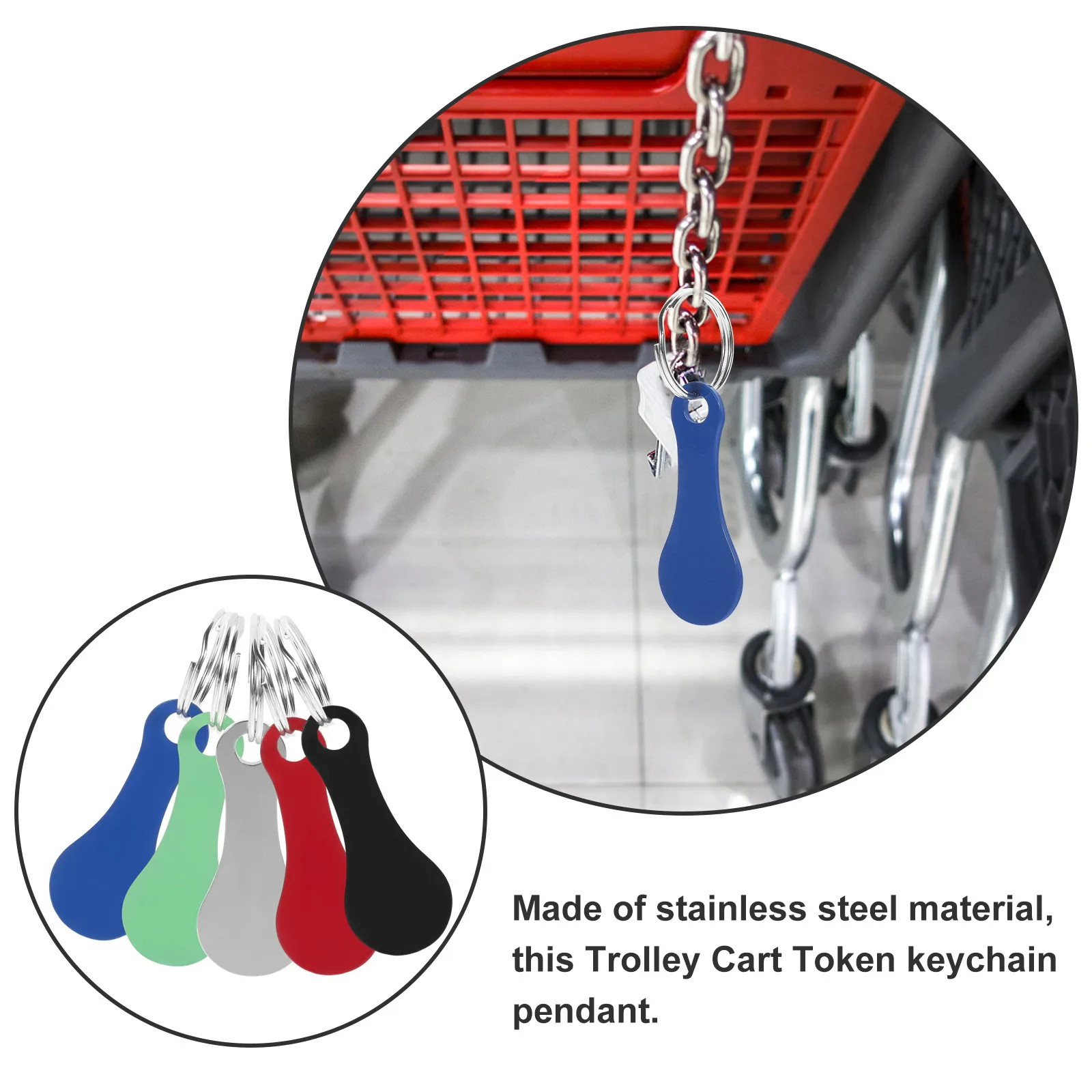 5Pcs Cart Shopping Token Trolley Key Keychain Coin  Keyring Hook Supermarket Holder Keyring Metal Ring Change Unlock Coins