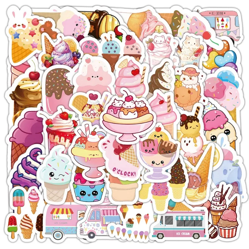 

53PCS Ice Cream Summer Sweet Ice Cream Personalized Decoration Mobile Phone Skateboard Waterproof Stickers