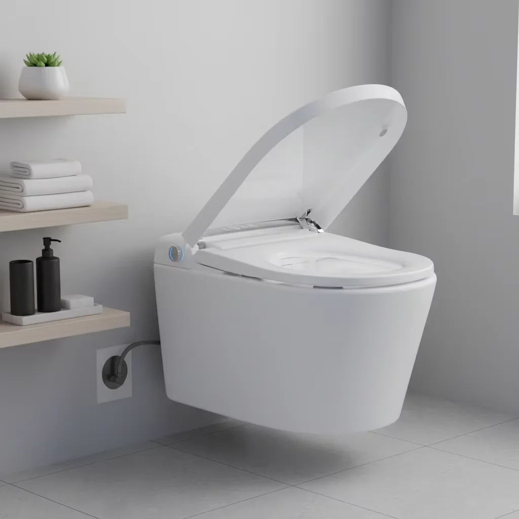 Modern Dual Flush Concealed Cistern Wall Hung Smart Toilet Heated Seat Included Automatic Operation One-Piece Design