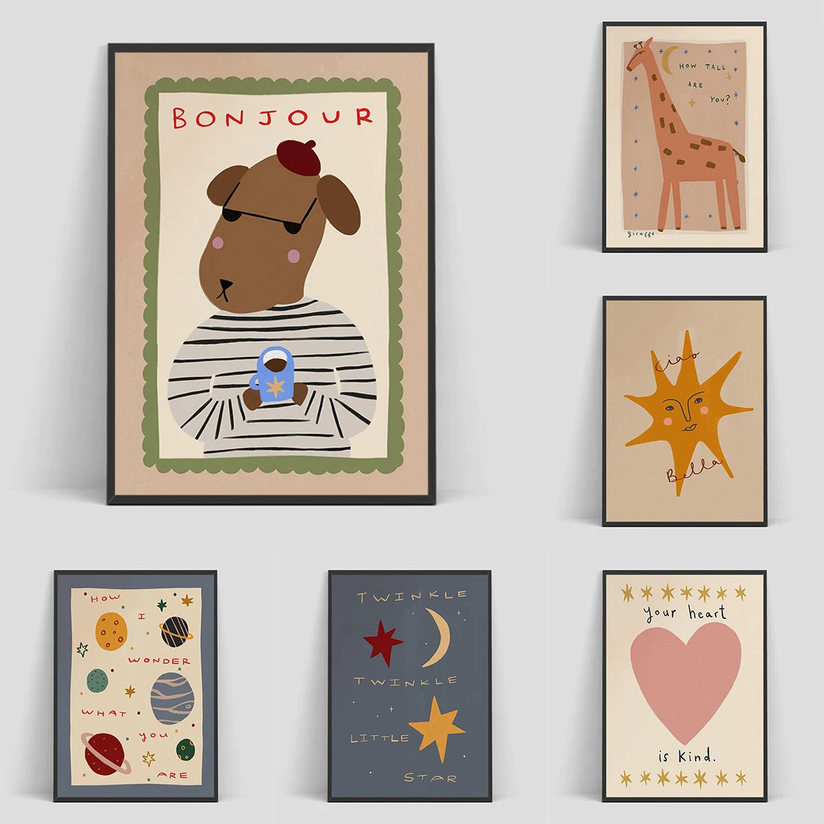 

Bohemian Sun Moon Animal Cartoon Illustration Poster Wall Posters Room Decor Man Bedroom Decoration Interior Paintings For Home